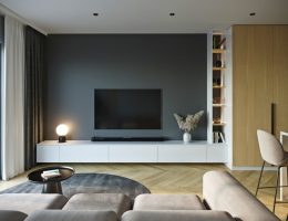 mur gris derrière une télévision