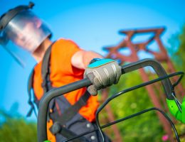 homme qui veut démarrer sa tondeuse