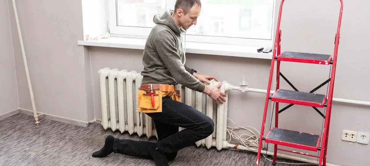 Un homme qui travaille sur un radiateur