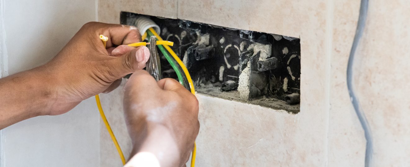 Series of electrician install and mount electrical
