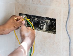 Series of electrician install and mount electrical